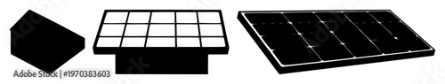 Solar panel roof set with solid black icon on white background featuring energy, renewable, sustainability with electrical and green design