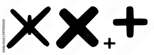 Error cross icon set with solid black color and minimalist design featuring rejection, failure, decline with incorrectness and mistake