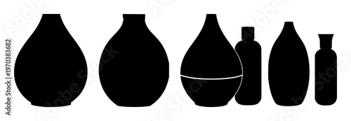 Aromatherapy oil diffuser set with solid black icon on a white background featuring aromatherapy, oil diffuser, icon with black and white and vector illustration