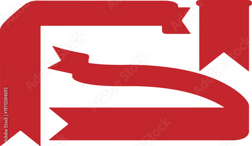 Set of wavy red ribbons and vertical pennant banners for festive graphic design and promotional marketing label elements.