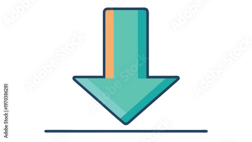 Green download arrow pointing downwards to a line, symbolizing data transfer or installation process