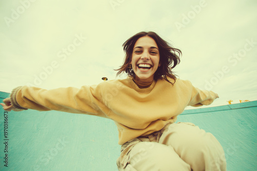 woman draped in elegant shawl stands gracefully against soft pastel lilac sunrise embodying grace