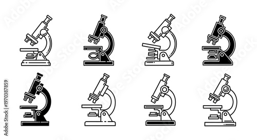 Collection of eight detailed microscope illustrations for scientific and educational use.