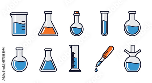 Laboratory glassware and science equipment.