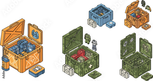 Multi-Purpose Tactical Storage Box Set with Outdoor Gear, Emergency Equipment, and Accessories for Survival, Adventure, and Military Use.