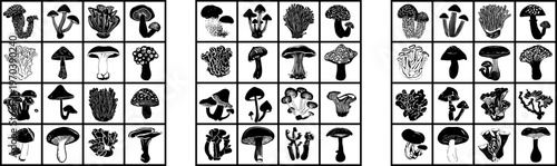 Mushroom Silhouettes — Black and White Vector Icons of Fungi
