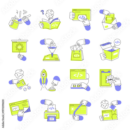 Collection of Coding Hand Drawn Icons 

