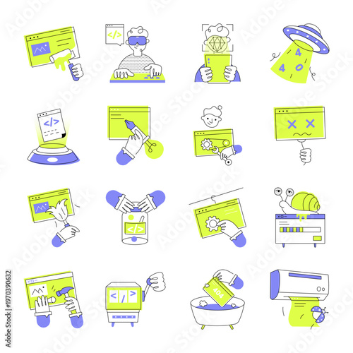 Set of Hand Drawn Software Development Icons 

