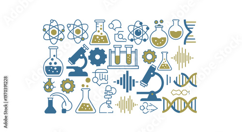 Science and laboratory icons and symbols.