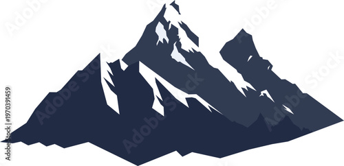 Snowy mountain range, dark blue silhouette, vector landscape, mountain peaks