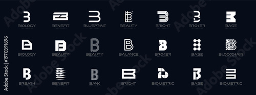 Letter B Logo Collection in Futuristic Tech Style, Modern Geometric Minimalist Creative Branding for Business Identity Design. Monogram Set for Startups, Businesses, Companies. Vector Illustration