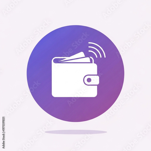 Contactless payment wallet icon on purple circular background