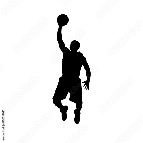 Basketball Player Jumping for a Slam Dunk Silhouette Isolated on White Background