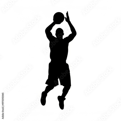 Basketball player jump shot silhouette isolated on white background
