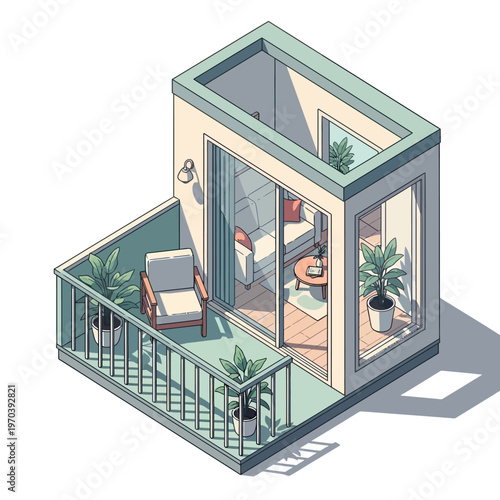 Isometric view of a modern small house.