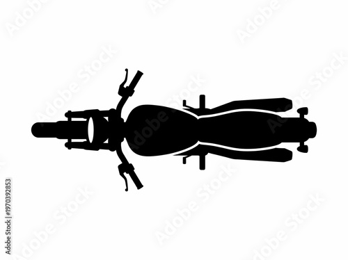 Motorcycle Shadow Vector Top View, Clean Black Motorcycle Silhouette Icon, Minimal Transportation Symbol, Flat High Contrast Design Element, Editable Vector Graphic for Maps, Navigation, Infographics 