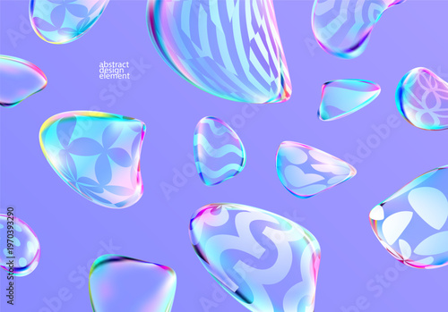 3D Iridescent glass bubbles . Abstract background of decoration fluid shapes . Liquid glass wallpaper.