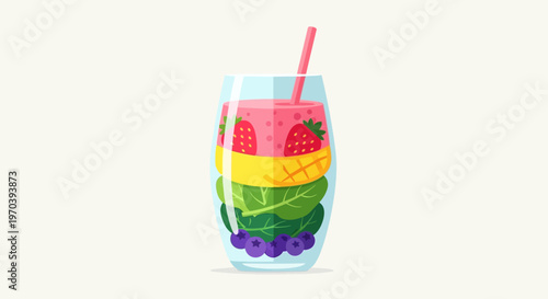 Colorful layered fruit smoothie illustration.