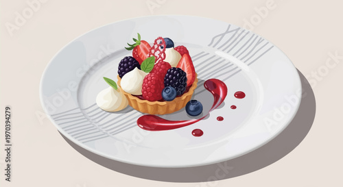 Delicious fruit tart on a plate.