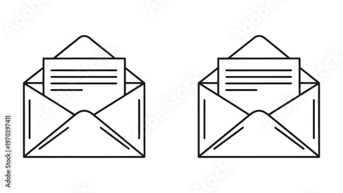 Two simple line art depictions of sealed envelopes facing slightly different angles