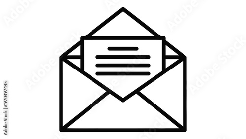 Simple black and white line drawing of an open envelope with a letter inside