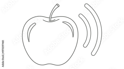 Simple line drawing of an apple with sound waves emanating from it
