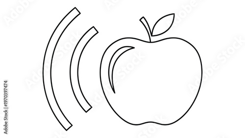 Simple line drawing of an apple with curved lines emanating from it