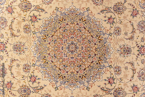 Persian carpet texture beige ornate floral pattern