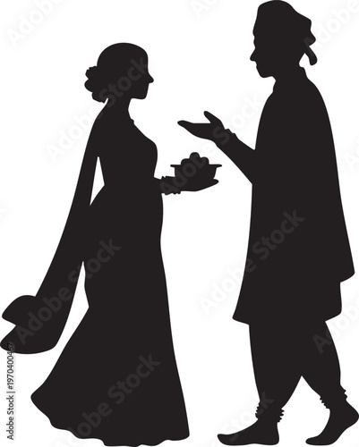 Indian Couple in Traditional Wedding Silhouette Icons