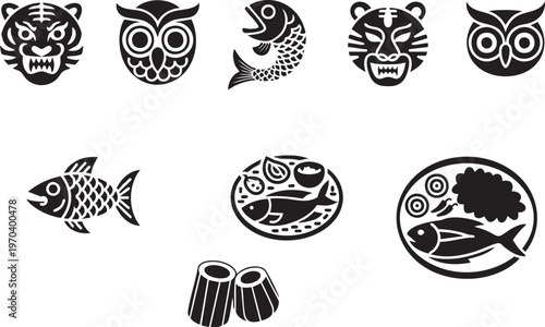 Traditional Indian Bengal Culture and Food Silhouettes