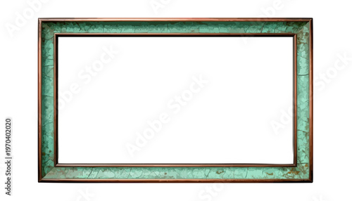 Vintage wooden frame with turquoise patina and empty space  