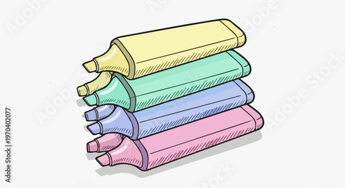 Stack of Colorful Pastel Highlighters Markers Hand Drawn Vector Illustration