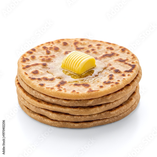 Paratha with Butter isolated on white background
