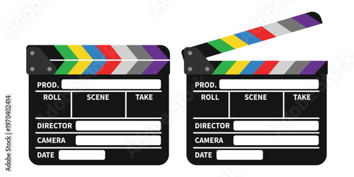 Lights, Camera, Action: A vibrant set of film clappers, one open, ready to capture the magic of the movies, ready to create a story