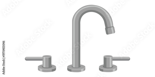 Modern Faucet Design: A sleek and modern faucet, featuring a curved spout and individual handles, stands isolated, highlighting its contemporary design and functionality.
