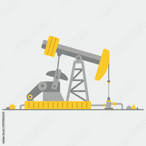 Oil Pump Jack: a detailed flat vector illustration, a machine diligently extracts valuable resources. The mechanical marvel, a workhorse of industry.
