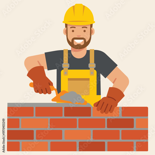 Bricklayer at Work: A skilled bricklayer meticulously lays bricks, embodying the dedication and craft of construction, a symbol of building and creation.