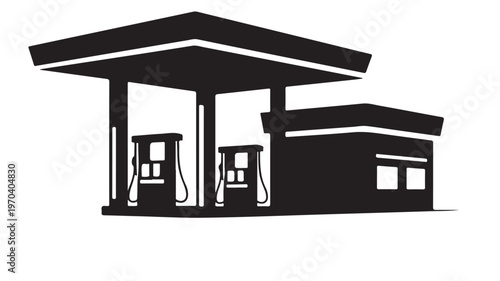 Gas Station Silhouette Vector Isolated on White for Fuel, Service Station and Roadside Business Design