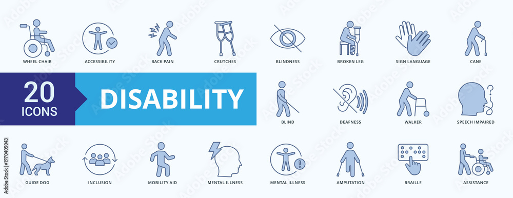 Fototapeta premium Disability Icon Pack Blue Style Illustration Vector