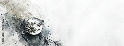 Empty White Paper Surface Watercolor Sketch Pruning Shears Bottom Right