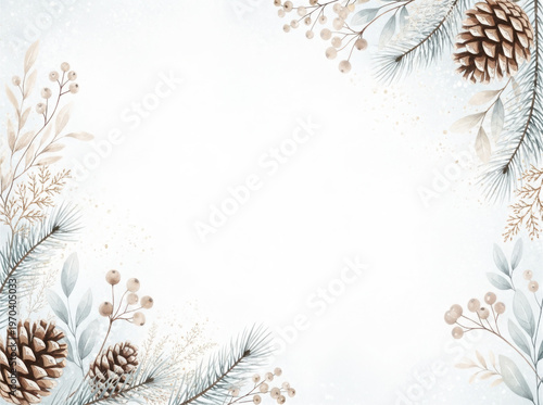 Elegant floral and pine cone border design with soft pastel tones