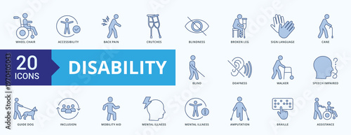 Disability  Icon Pack Blue Style Illustration Vector