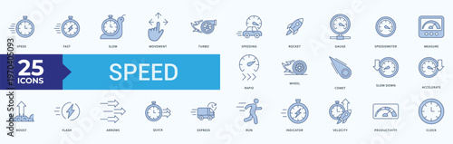 Fotografie Speed Icon Pack Blue Style Illustration Vector