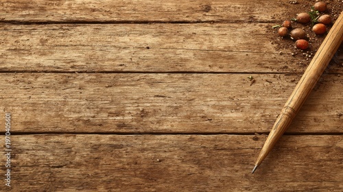 Wide Shot Wooden Surface Garden Dibber Seeds Negative Space