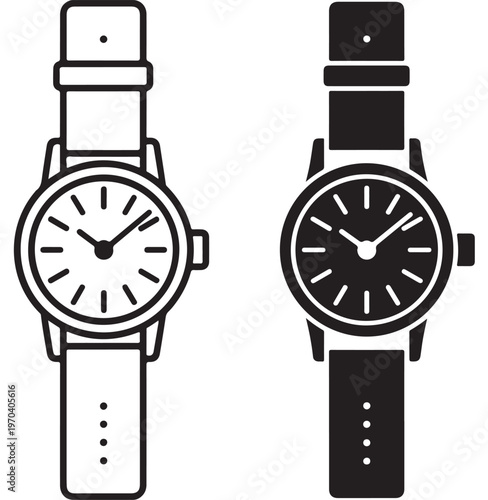 Watch Line Art Vector, Minimalist Timepiece Illustration with Leather Strap