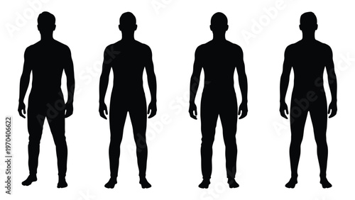 Four silhouetted figures of men standing in a row facing forward