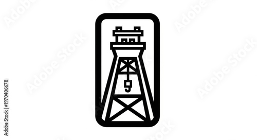 Stylized Oil Derrick Icon in Black and White.