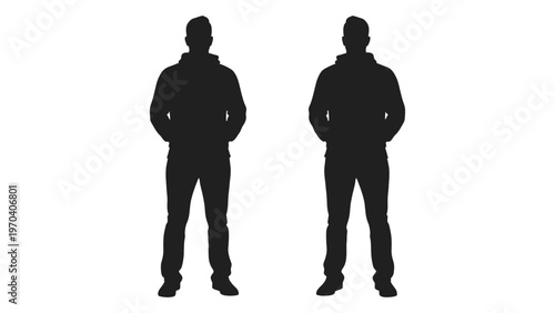 Two identical silhouettes of men standing with arms crossed against a white background