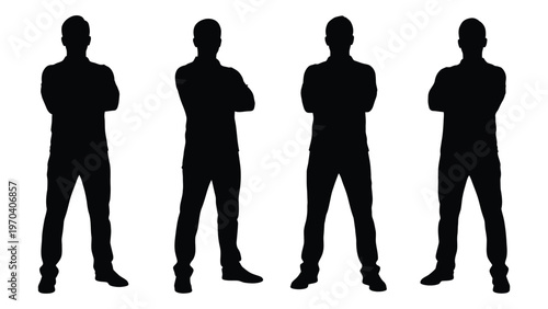 Four silhouetted men standing with arms crossed facing forward high quality