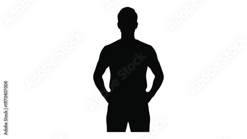 A stark silhouette of a man standing confidently with hands on hips